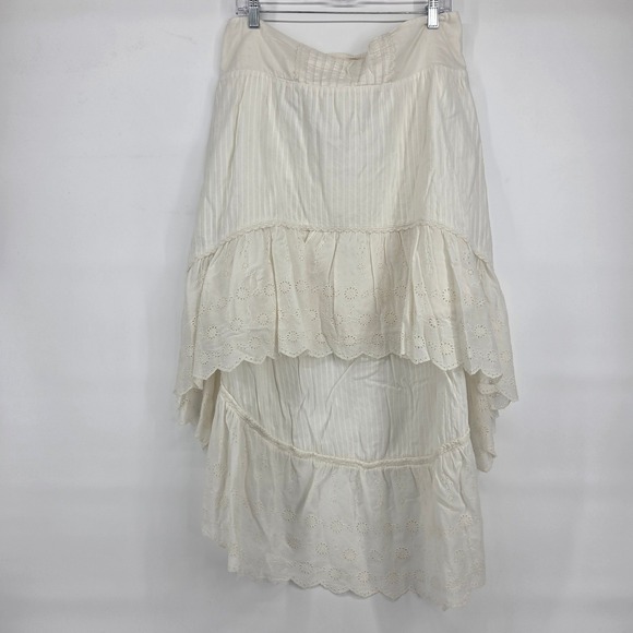 Free People Dresses & Skirts - Free People Skirt Large Ivory Eyelet Lace Boho Cottagecore High Low Tiered Skirt
